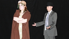 Phoenix Prince as Blousey Brown and Riley Holmes as Bugsy Malone rehearsing for Hathershaw’s 2024 production