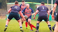 Josh Semple in possession for Oldham. Image courtesy of Tim Abram