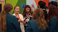 Leah Dyke, Instructor, and Rachael Burns, Managing Director at Hydrogen Safe, speaking with students about the impact of languages within their business and industry