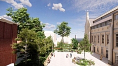 A CGI of the new gardens outside the Old Library, taken from Oldham planning documents