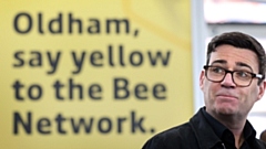 Greater Manchester mayor Andy Burnham pictured at the launch of the Bee Network at Oldham Interchange. Image courtesy of the MEN