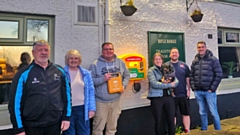 Defibrillators Save Lives committee members and trustees pictured outside the Rifle Range pub in Chadderton